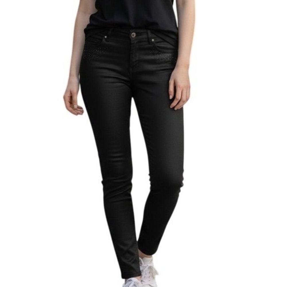 One 5 One Platinum Ponte Black Embellished Petite Pants Size 14P NWT